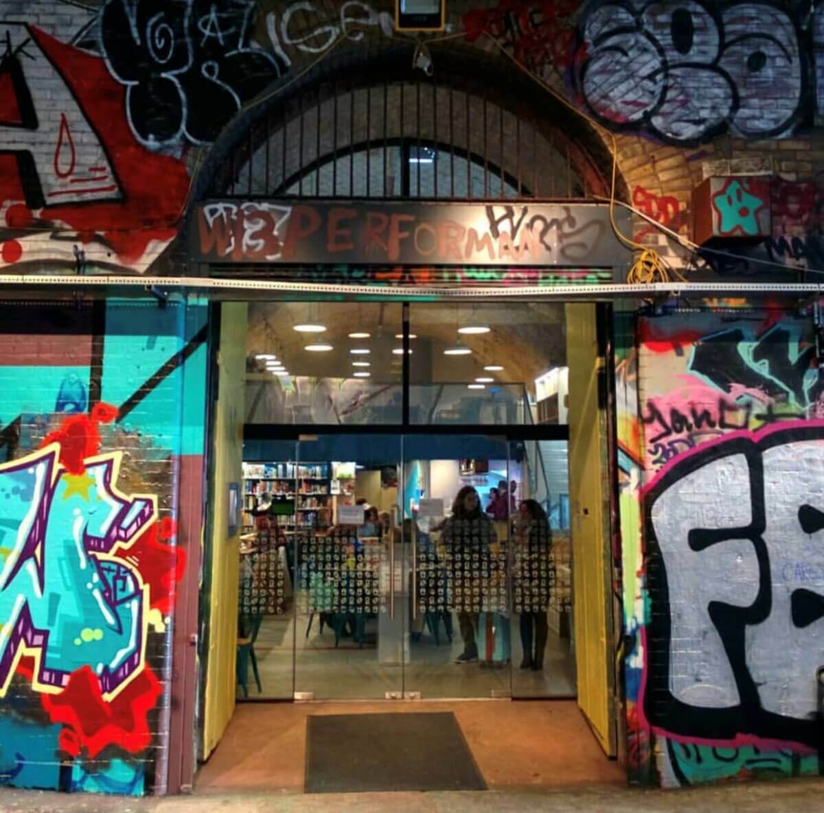 Graffiti-covered entrance.