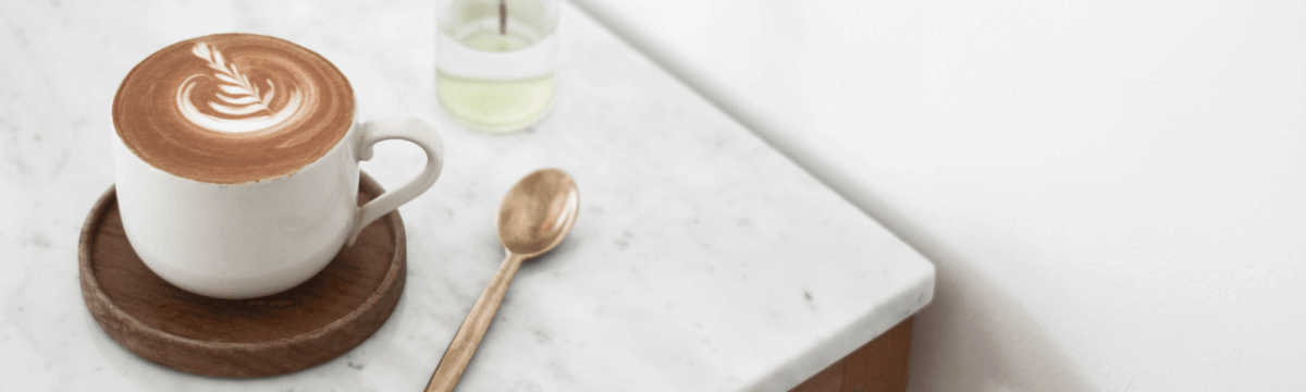 latte art, spoon, marble table