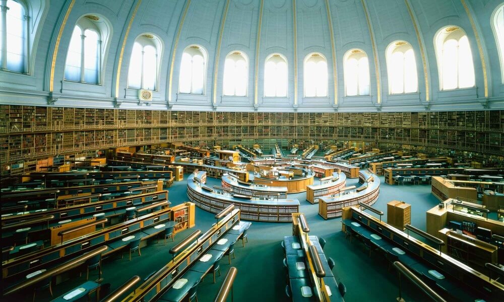 A large library with lots of books.