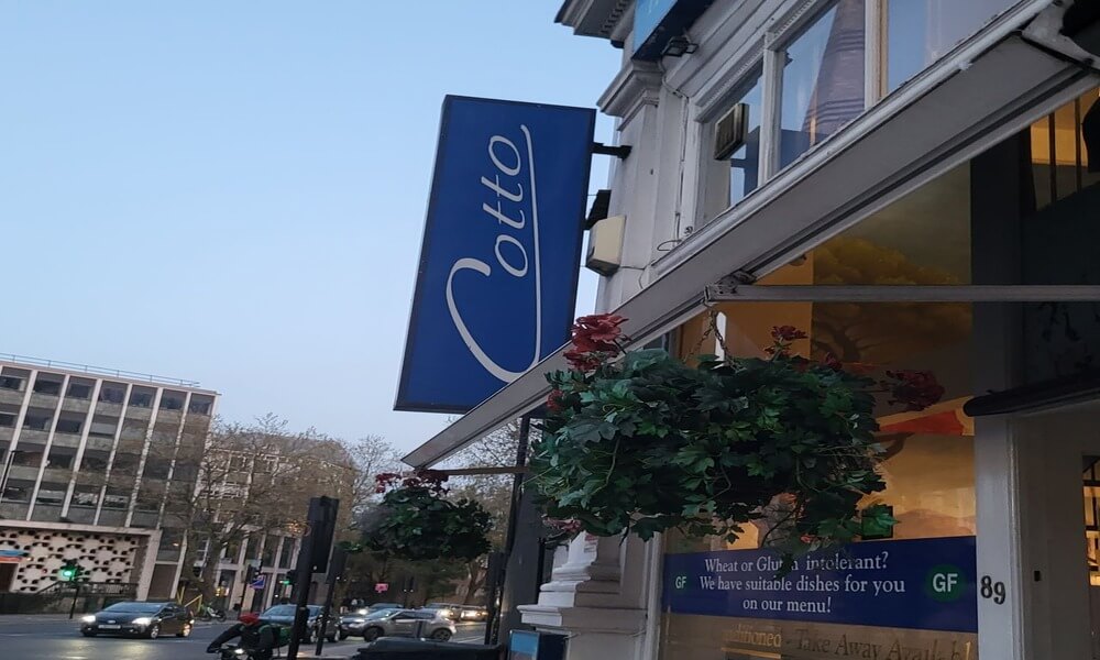 Restaurant, blue sign