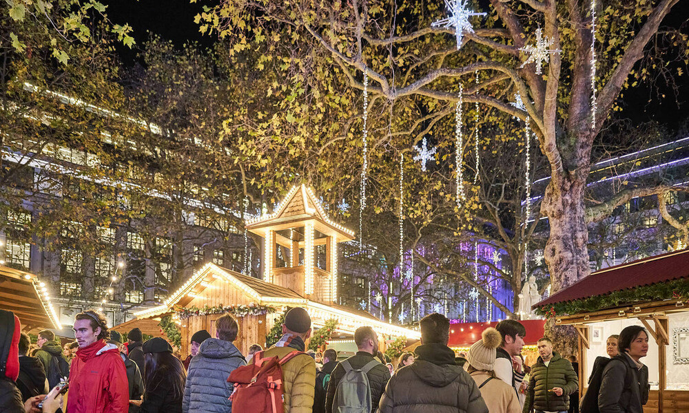 Christmas market in london at night.