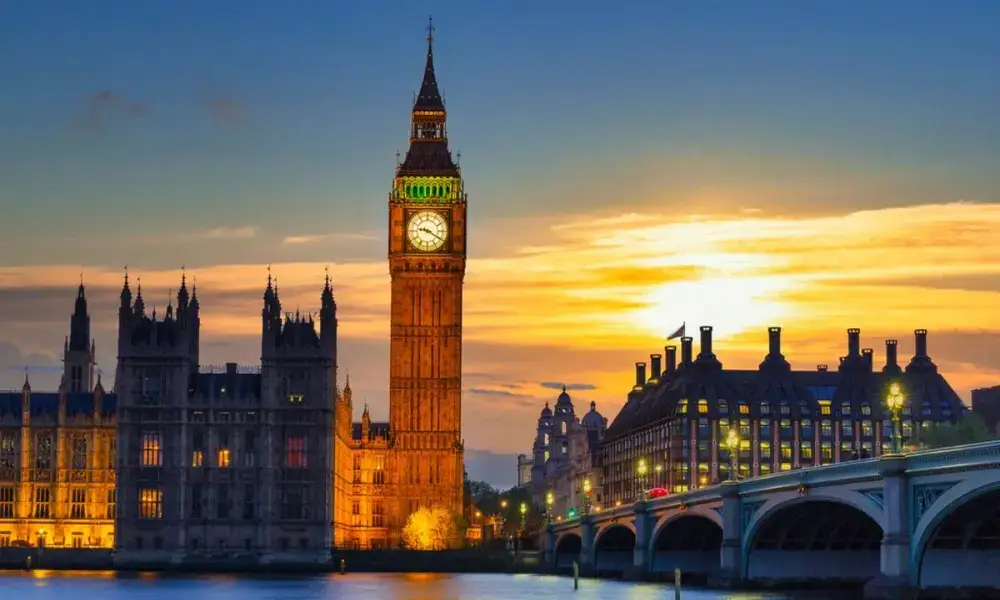 Big ben and the houses of parliament in london at sunset.
