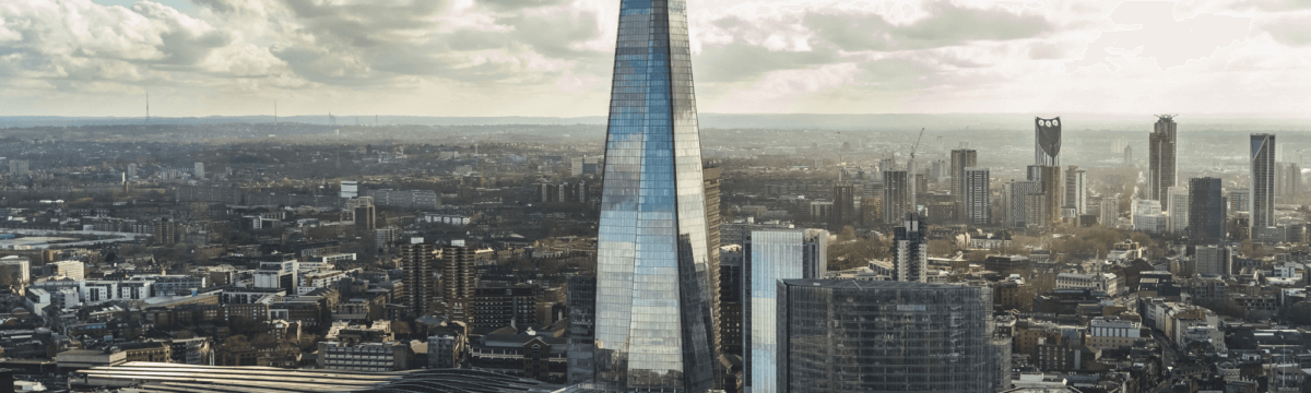 An aerial view of the shard tower in london.