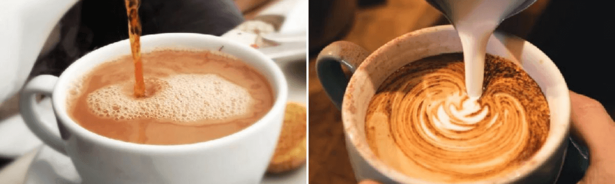 Two pictures of a person pouring coffee into a cup.