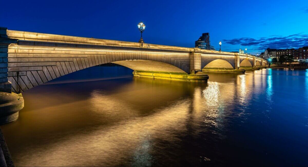 Thames bridge at dusk, london, england.